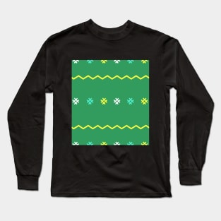 green background cloth pattern and red cut pattern Long Sleeve T-Shirt